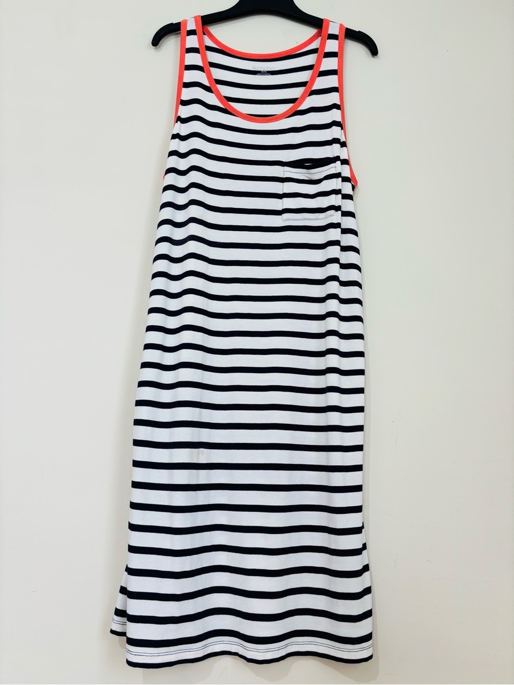 Merona Maternity Ruched Stretch Bodycon Midi Tank Dress White Navy Sleeveless M